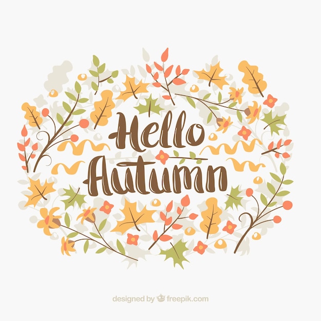 Free Vector | Hello autumn background with lettering and leaves