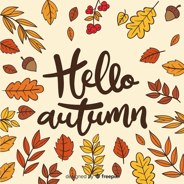 Free Vector | Hello autumn lettering with leaves