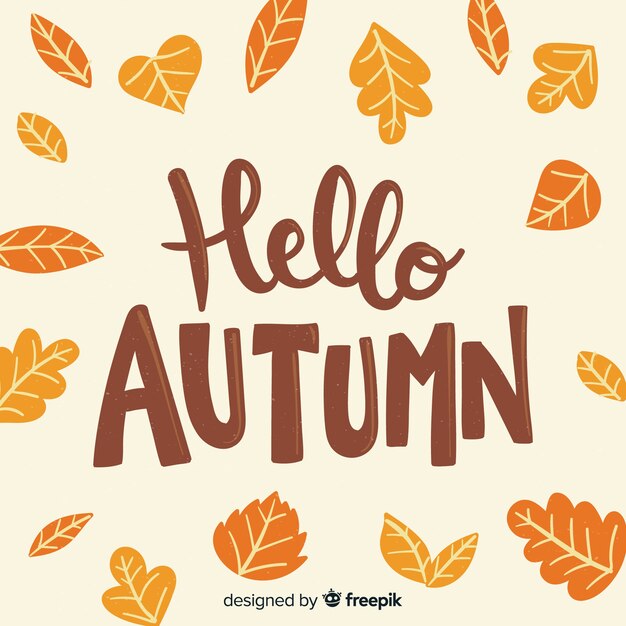 Free Vector | Hello autumn lettering with leaves