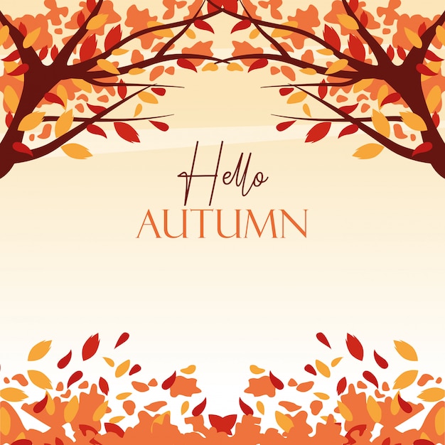 Premium Vector Hello Autumn Season With Tree Branches Illustration