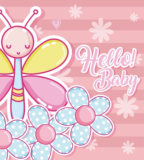 Download Hello baby shower card with cute animals | Premium Vector