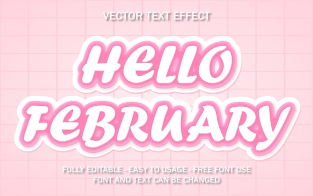 Premium Vector Hello February Editable Text Effect Pink Love Vector