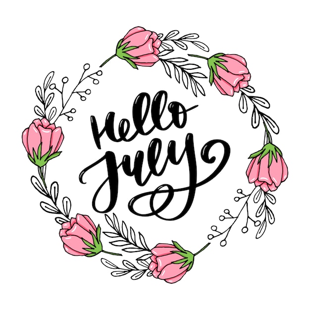 Hello july lettering card | Premium Vector