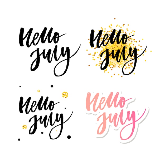 Premium Vector | Hello july lettering