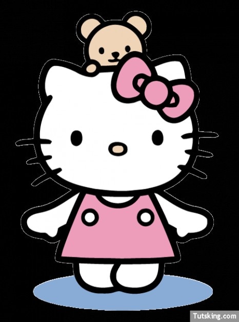 Hello Kitty With Pink Dress And Teddy Bear Vector 