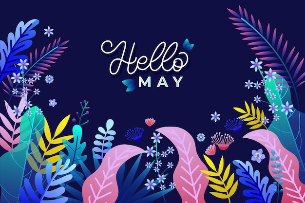 Hello may background with flowers and leaves | Free Vector