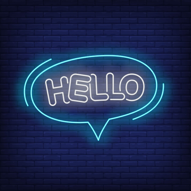 Hello neon lettering in speech bubble. Vector | Free Download