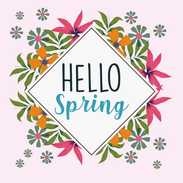 Premium Vector | Hello spring border flowers