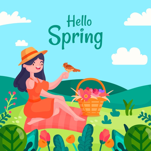 Free Vector | Hello spring concept with woman