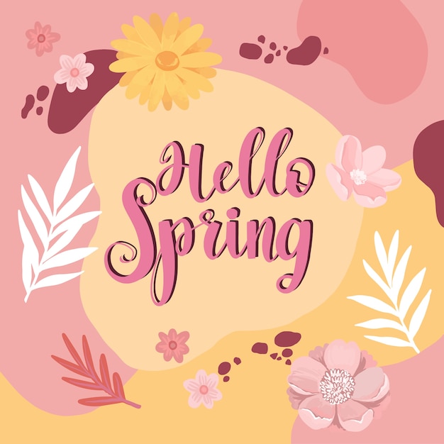 Free Vector | Hello spring floral lettering with decoration