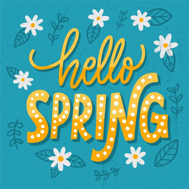 Free Vector | Hello spring lettering greeting in golden tones