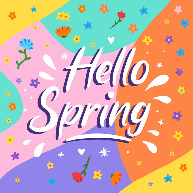 Free Vector Hello spring lettering with colorful decoration