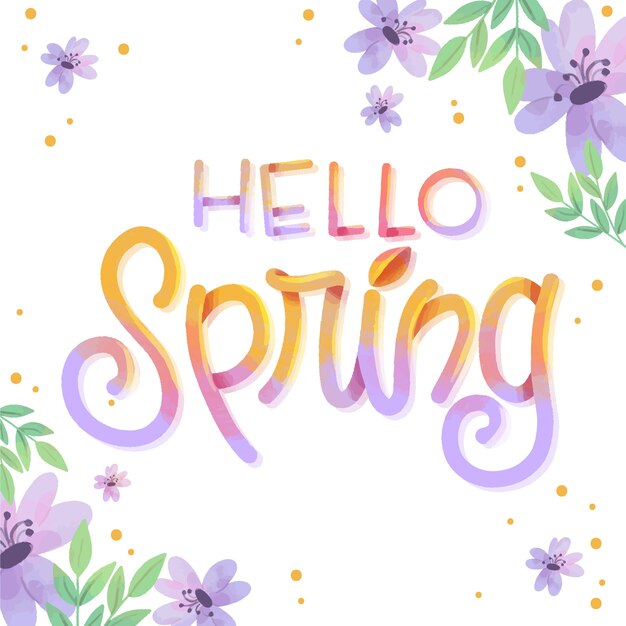 Free Vector Hello Spring Lettering With Colorful Ornaments