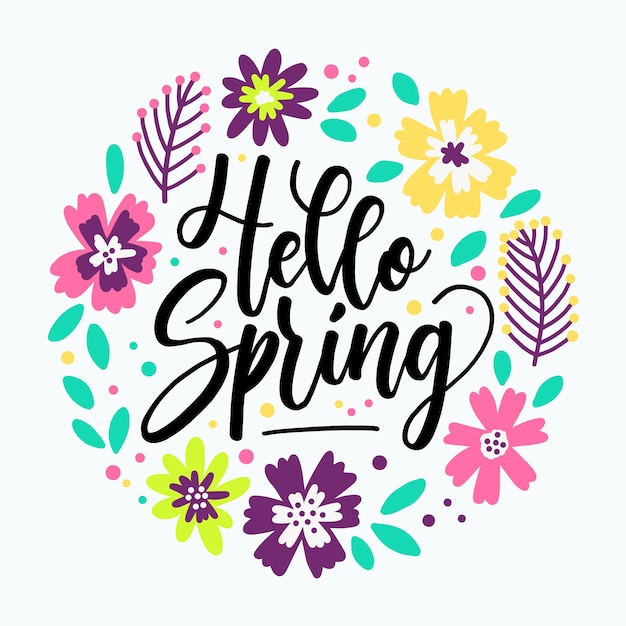 Free Vector | Hello spring lettering with flowers