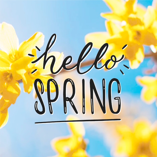 Free Vector | Hello spring lettering with photo style