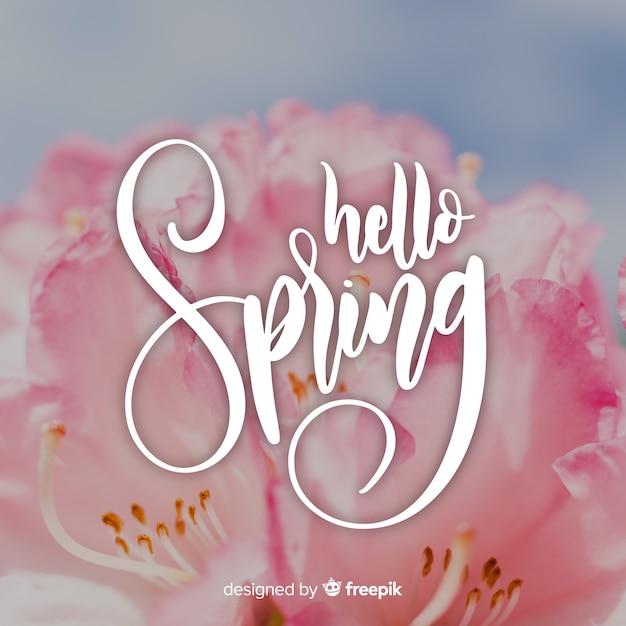 Hello spring lettering with photo | Free Vector