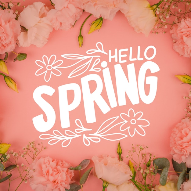 Hello spring lettering with photo | Free Vector