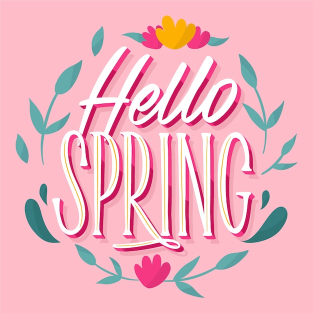 Free Vector | Hello spring lettering with wreath of flowers