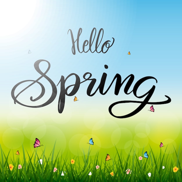 Hello spring season illustration Vector | Premium Download