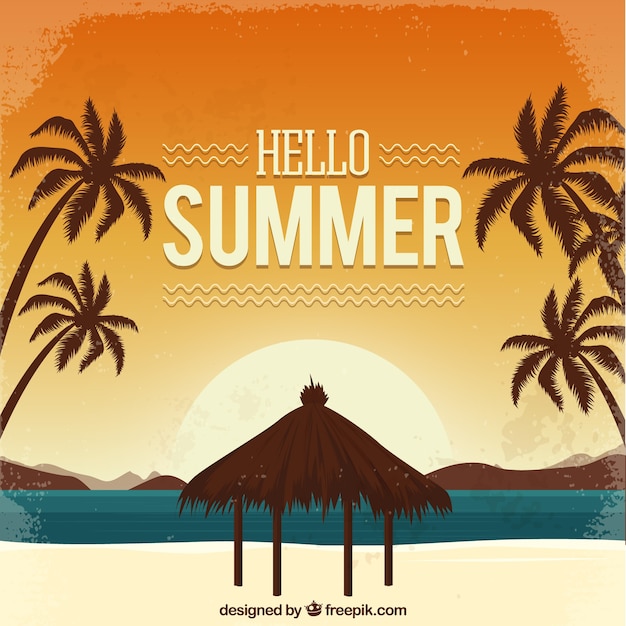 Hello summer background with beach in vintage\
style