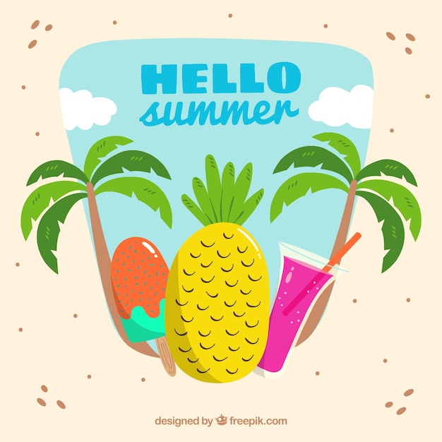 Free Vector | Hello summer background with delicious and fresh food