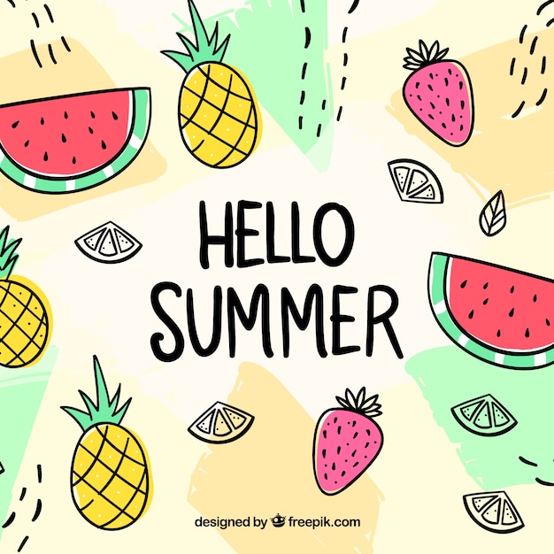 Free Vector | Hello summer background with different fruits