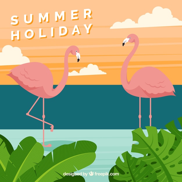 Free Vector | Hello Summer Background With Flamingos