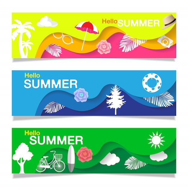 Download Hello summer banner collection | Premium Vector