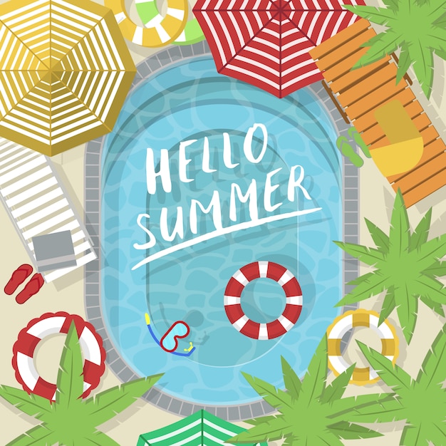 Download Hello summer banner with water pool Vector | Premium Download