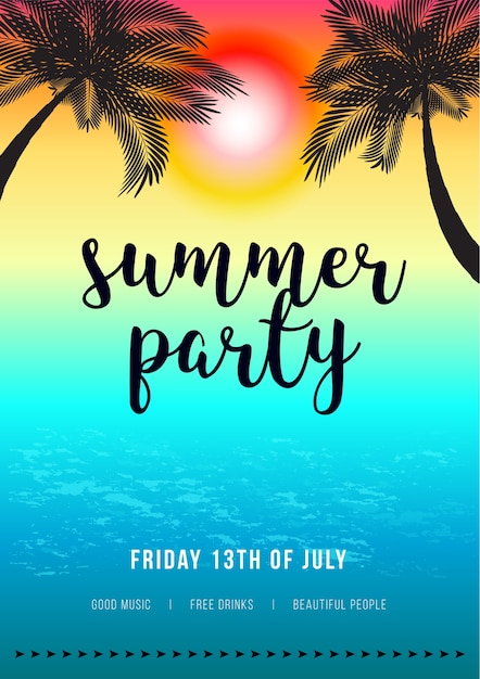 Premium Vector | Hello summer beach party flyer and poster. vector design