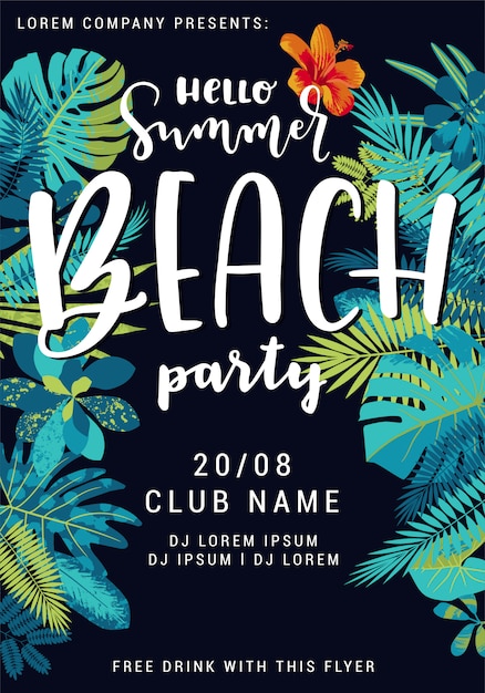 Premium Vector | Hello summer beach party poster template with ...