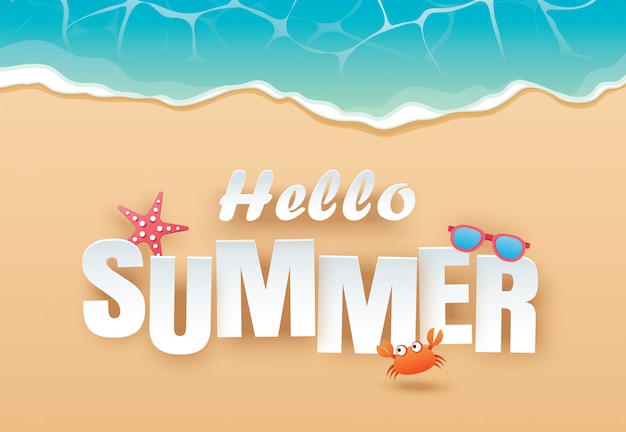 Premium Vector | Hello summer beach top view travel and vacation background