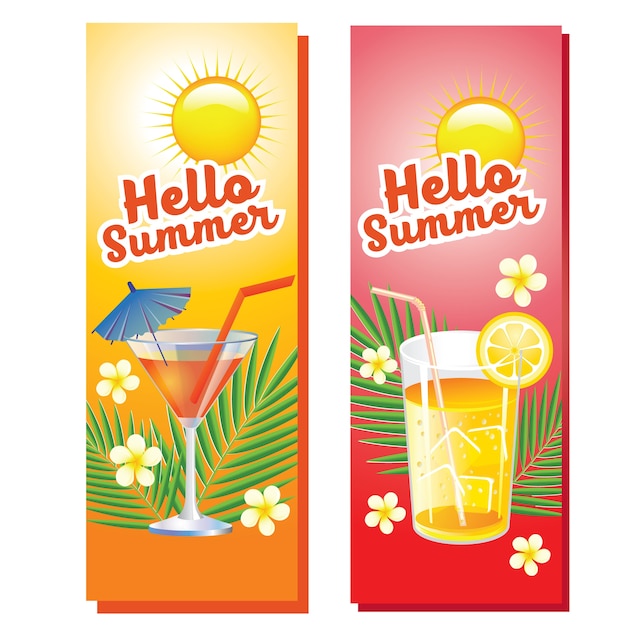 Download Hello summer beverage vertical banner Vector | Premium Download