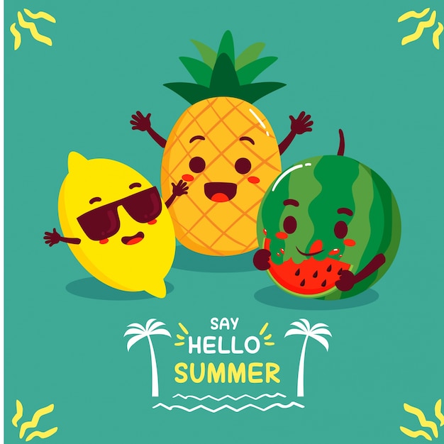 Premium Vector Hello Summer Illustration Vector With Cute Summer Icon And Character