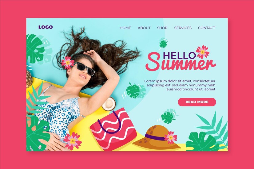 Free Vector | Hello summer landing page with woman at the pool