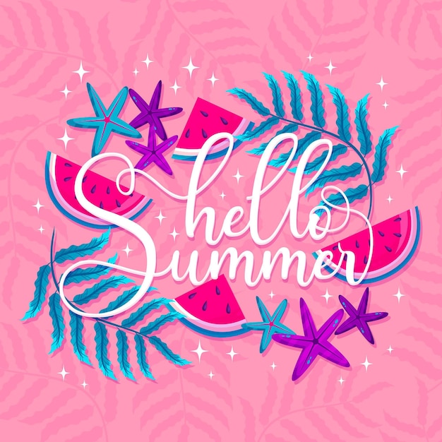 Download Hello summer lettering slices of watermelon | Free Vector