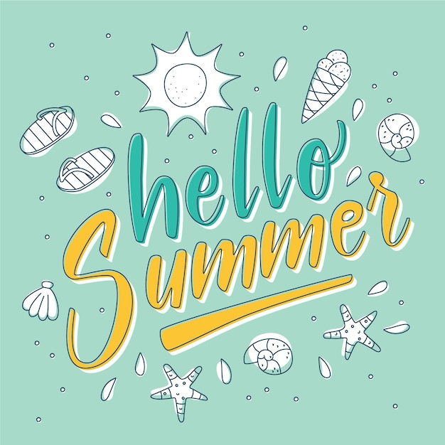 Free Vector | Hello summer lettering with elements