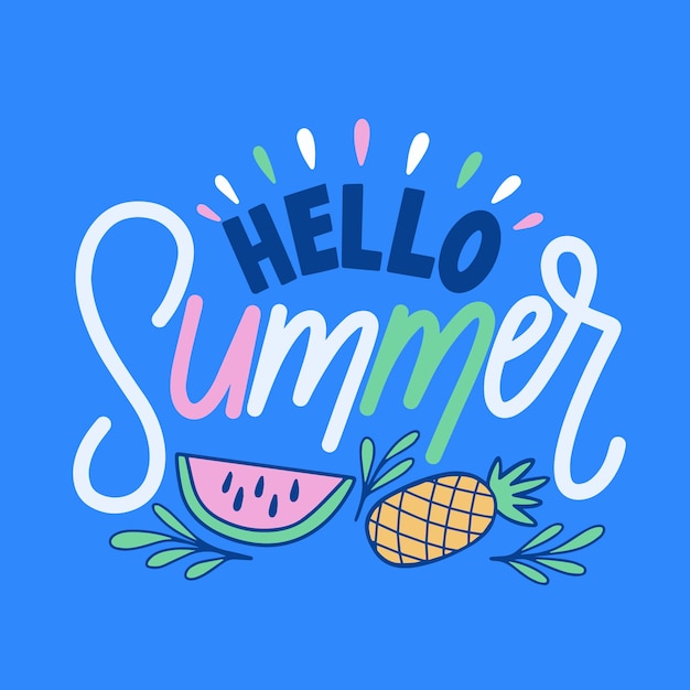 Download Hello summer lettering with illustrations | Free Vector