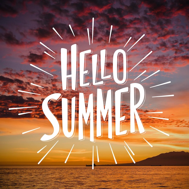 Download Hello summer lettering with picture | Free Vector