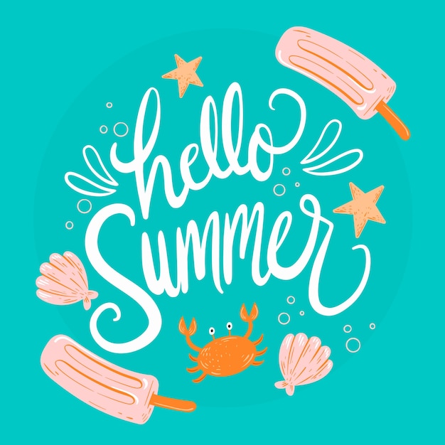 Download Free Vector | Hello summer lettering with popsicles