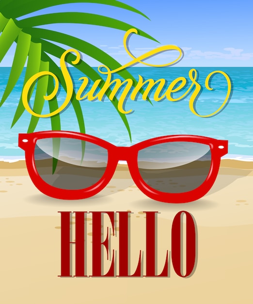 Download Hello summer lettering with sea beach and sunglasses ...
