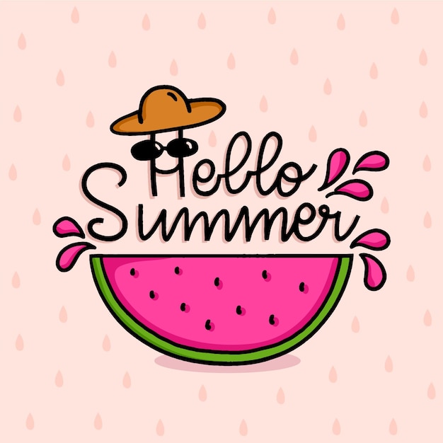 Download Hello summer lettering with watermelon | Free Vector