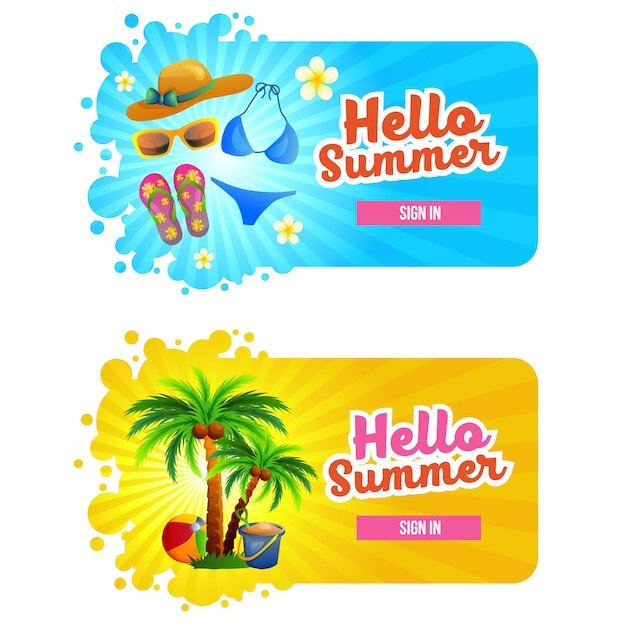 Download Premium Vector | Hello summer sign in button with beach ...