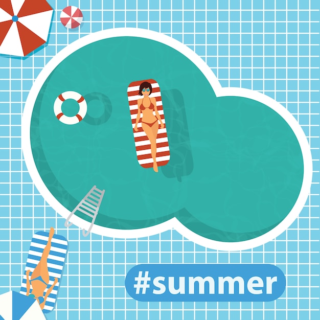 Hello summer. swimming pool. flat vector illustration Premium Vector