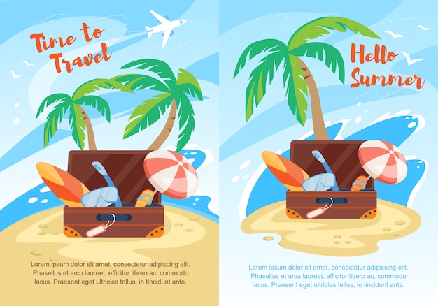 Download Hello summer, time to travel vertical flyer set | Premium Vector