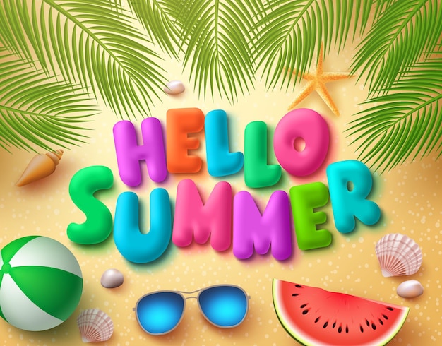 Premium Vector | Hello summer vector banner design in beach sand ...