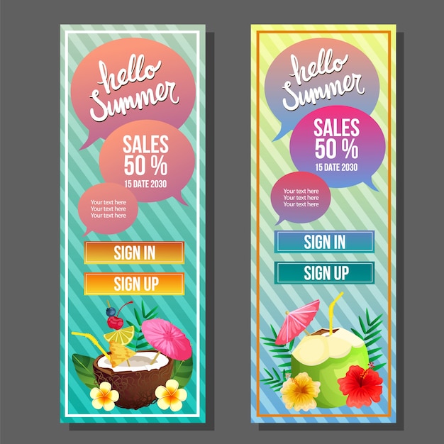 Download Hello summer vertical banner colorful cocktail drink vector illustration | Premium Vector
