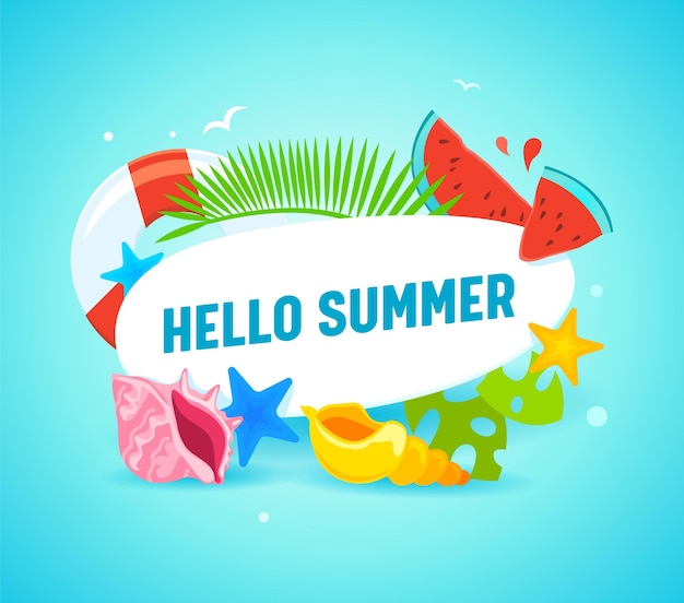 Premium Vector | Hello summer wallpaper with typography and summertime ...