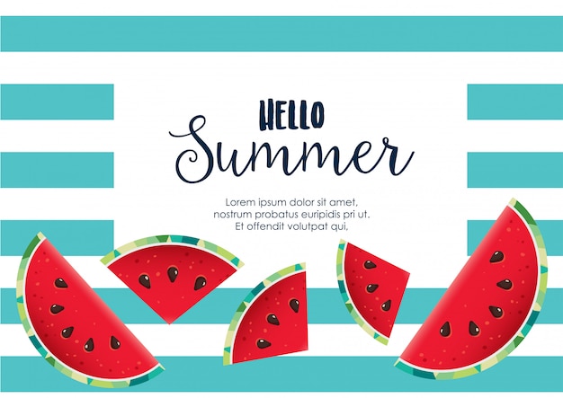 Download Hello summer watermelon background vector | Premium Vector