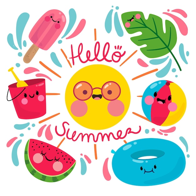 Download Free Vector | Hello summer with sun and watermelon